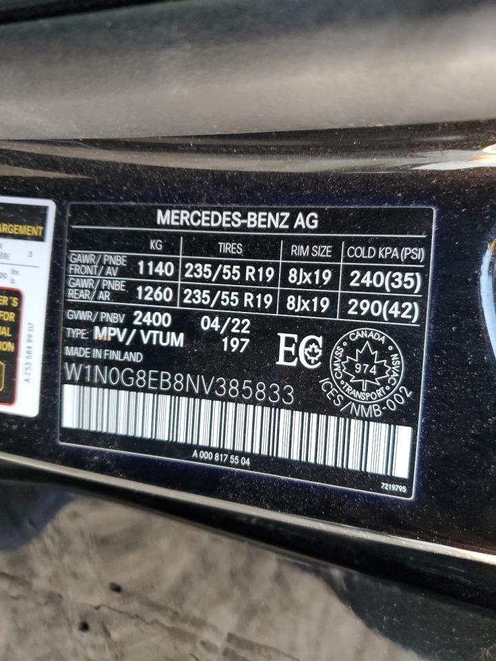 2022 Mercedes-Benz Glc 300 4Matic VIN: W1N0G8EB8NV385833 Lot: 85099425