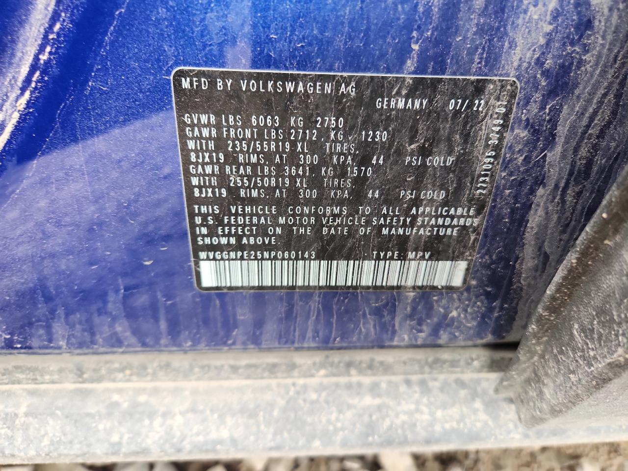 2022 Volkswagen Id.4 Pro S VIN: WVGGNPE25NP060143 Lot: 85939245