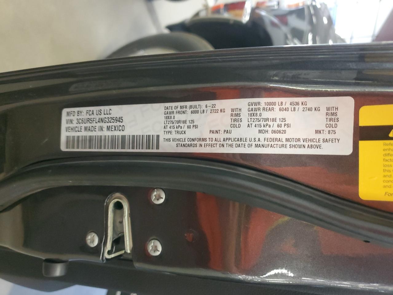 2022 Ram 2500 Laramie VIN: 3C6UR5FL4NG325945 Lot: 85088365