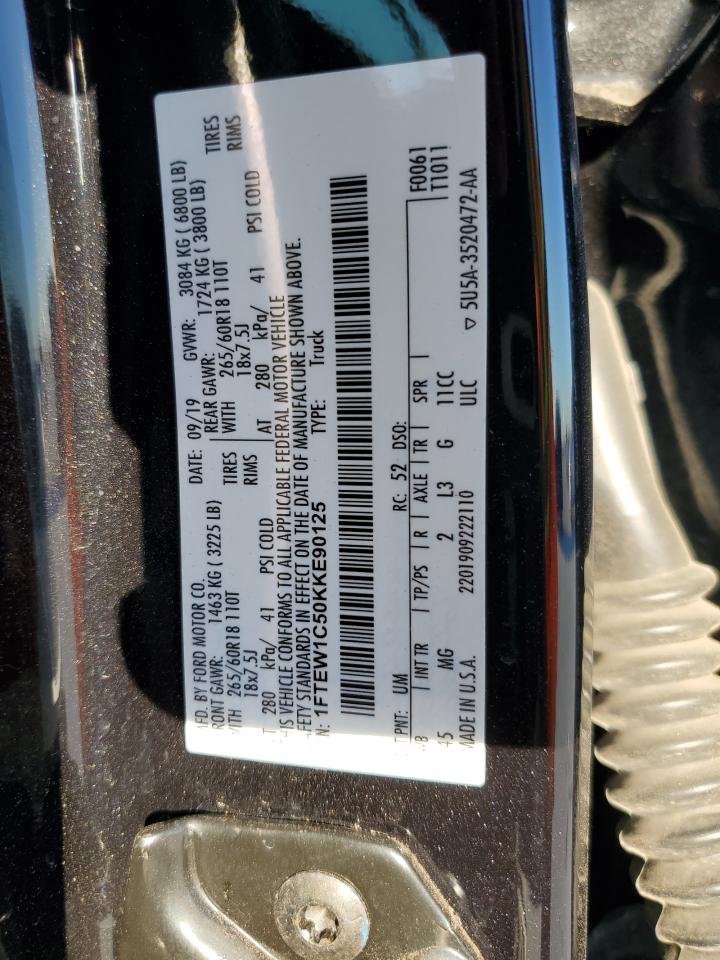 2019 Ford F150 Supercrew VIN: 1FTEW1C50KKE90125 Lot: 82539385