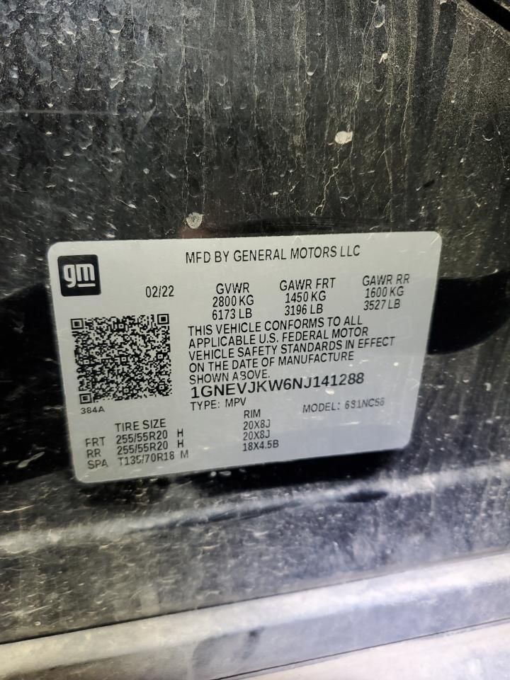 2022 Chevrolet Traverse Rs VIN: 1GNEVJKW6NJ141288 Lot: 86298205