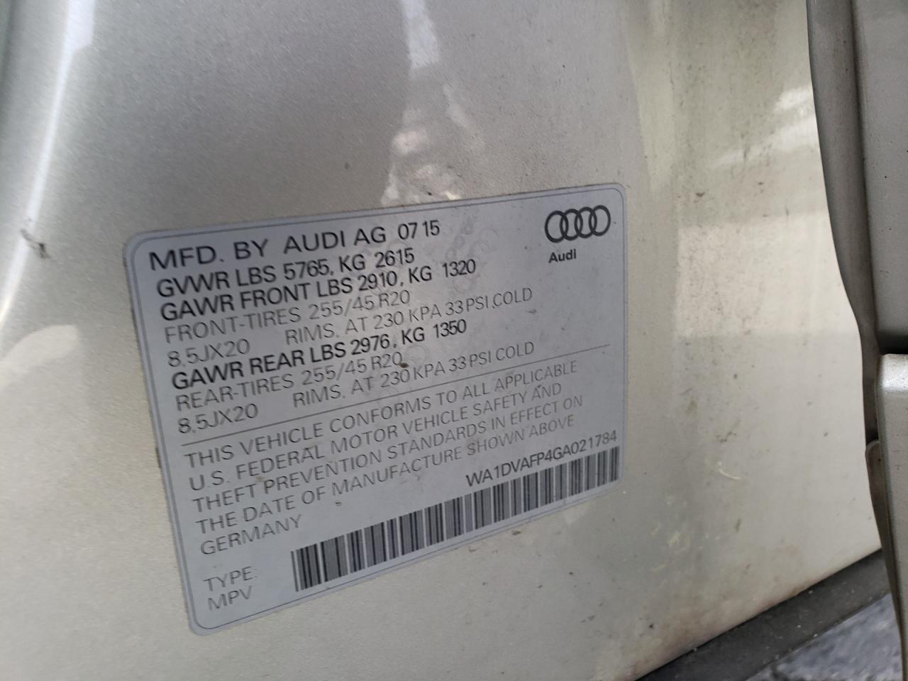 2016 Audi Q5 Tdi Premium Plus S-Line VIN: WA1DVAFP4GA021784 Lot: 85652455