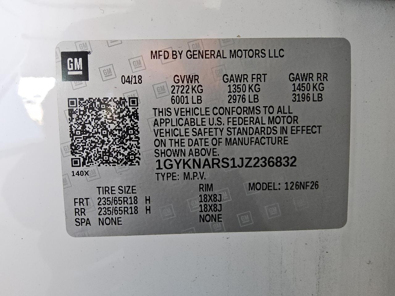 2018 Cadillac Xt5 VIN: 1GYKNARS1JZ236832 Lot: 89842945