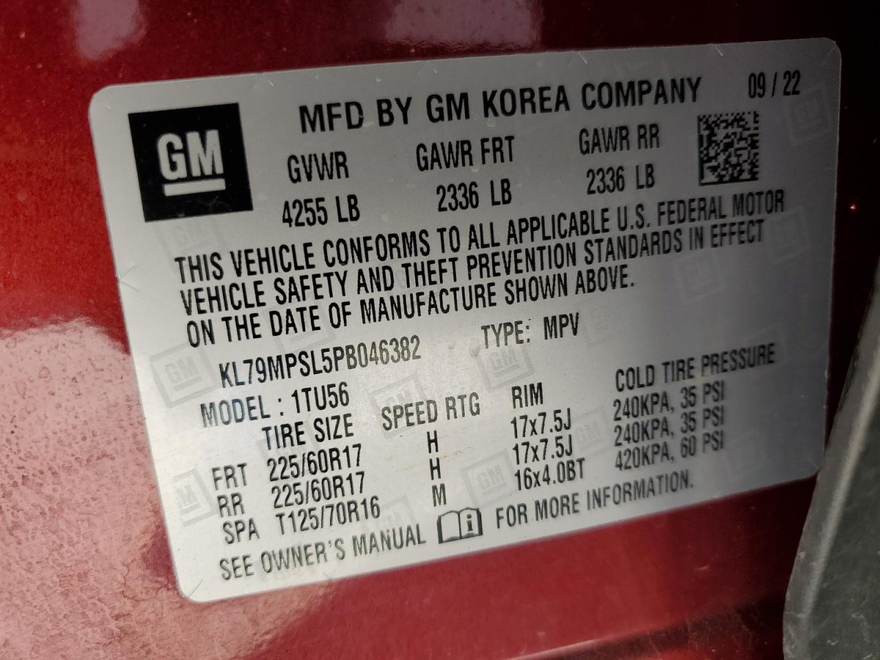 2023 Chevrolet Trailblazer Lt VIN: KL79MPSL5PB046382 Lot: 84209235