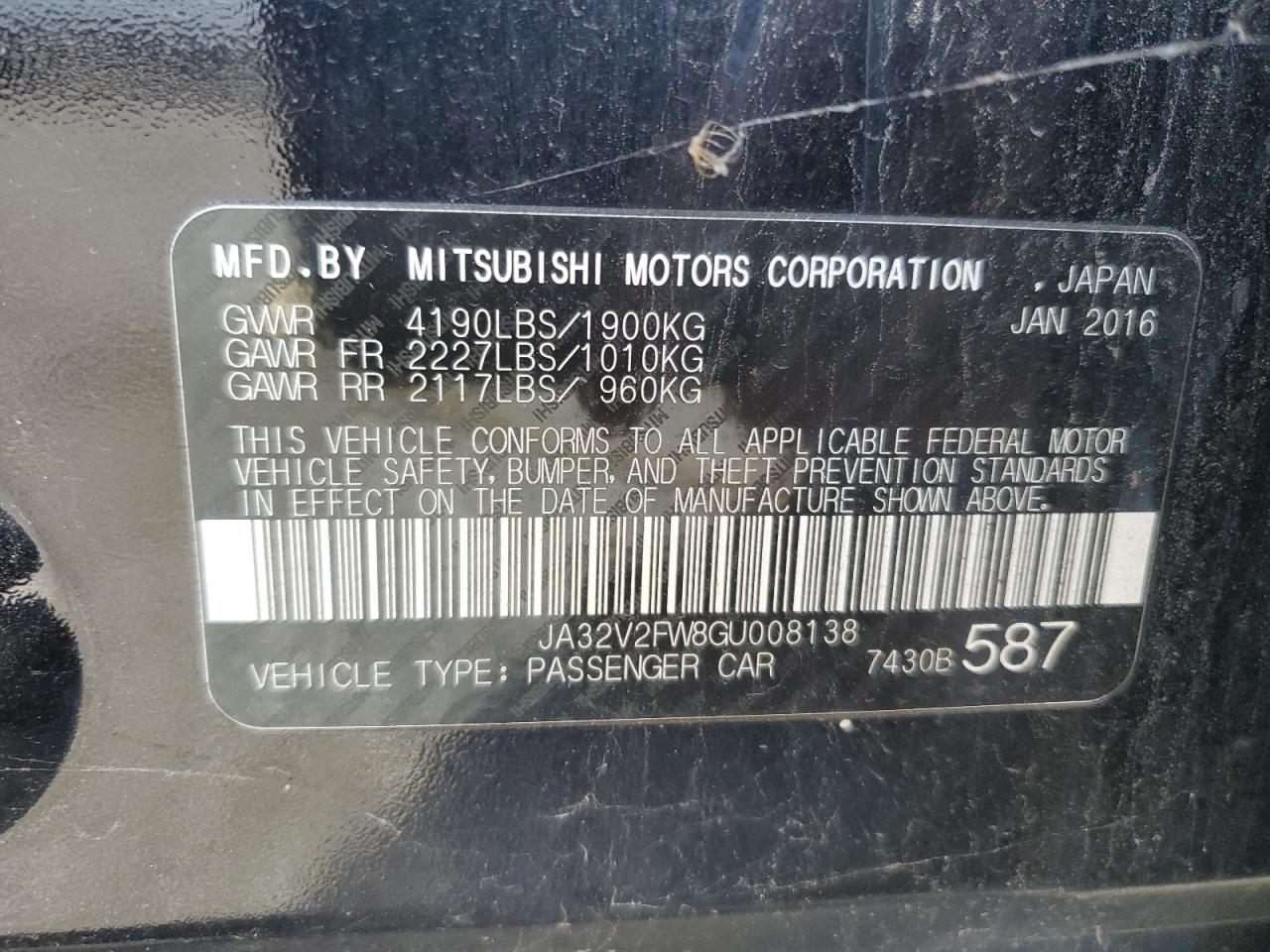 2016 Mitsubishi Lancer Es VIN: JA32V2FW8GU008138 Lot: 84938125