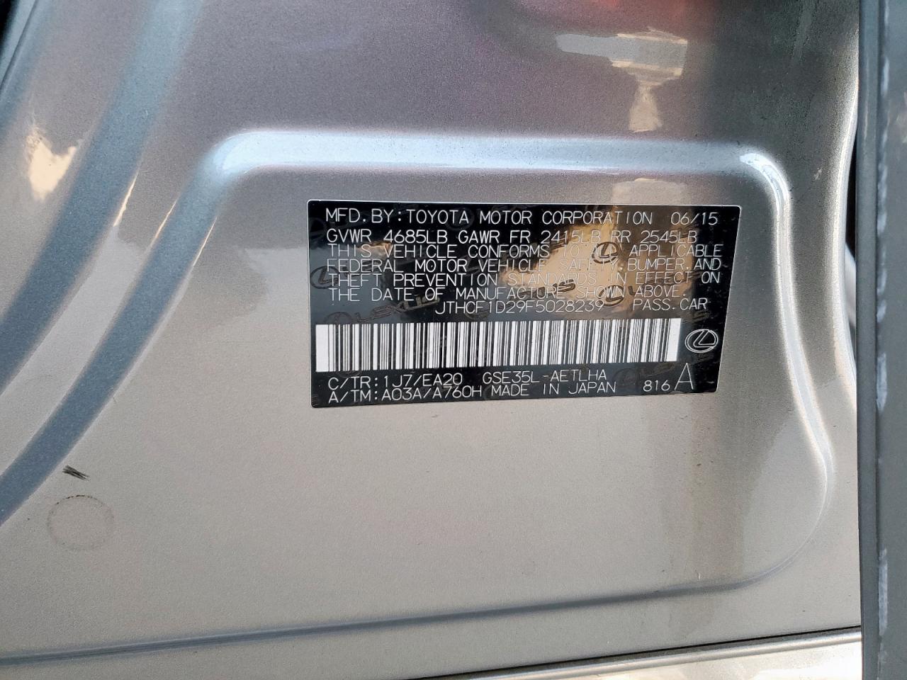 2015 Lexus Is 250 VIN: JTHCF1D29F5028239 Lot: 90381415