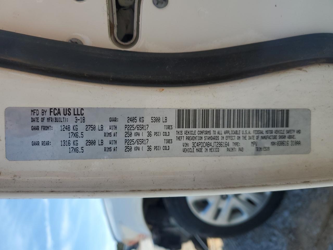 2018 Dodge Journey Se VIN: 3C4PDCAB4JT296164 Lot: 82727305