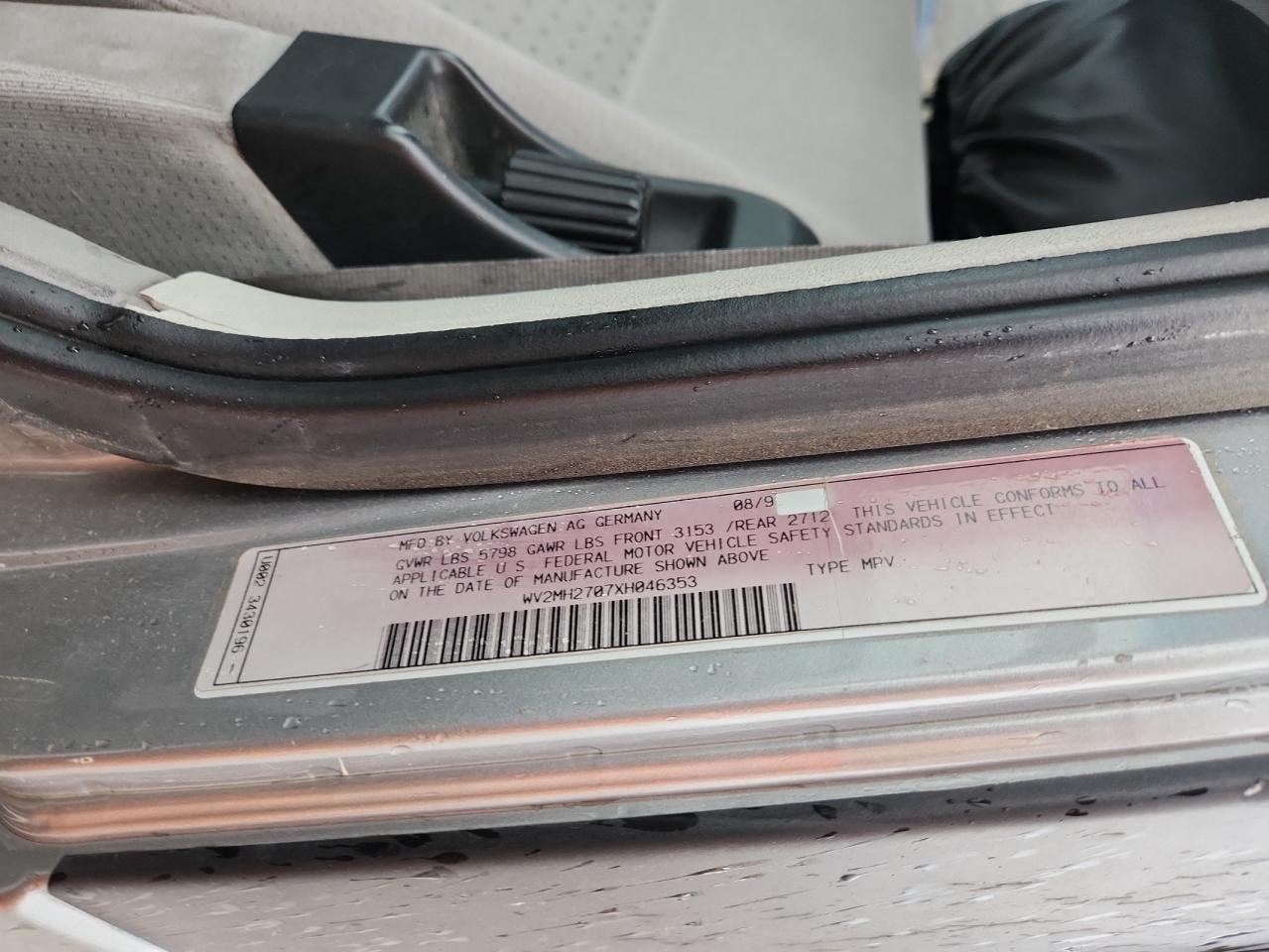 1999 Volkswagen Eurovan Mv VIN: WV2MH2707XH046353 Lot: 85525975