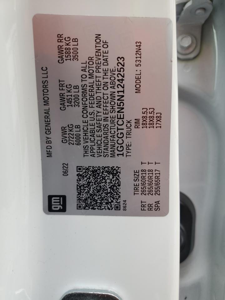 2022 Chevrolet Colorado Lt VIN: 1GCGTCEN5N1242523 Lot: 85693485