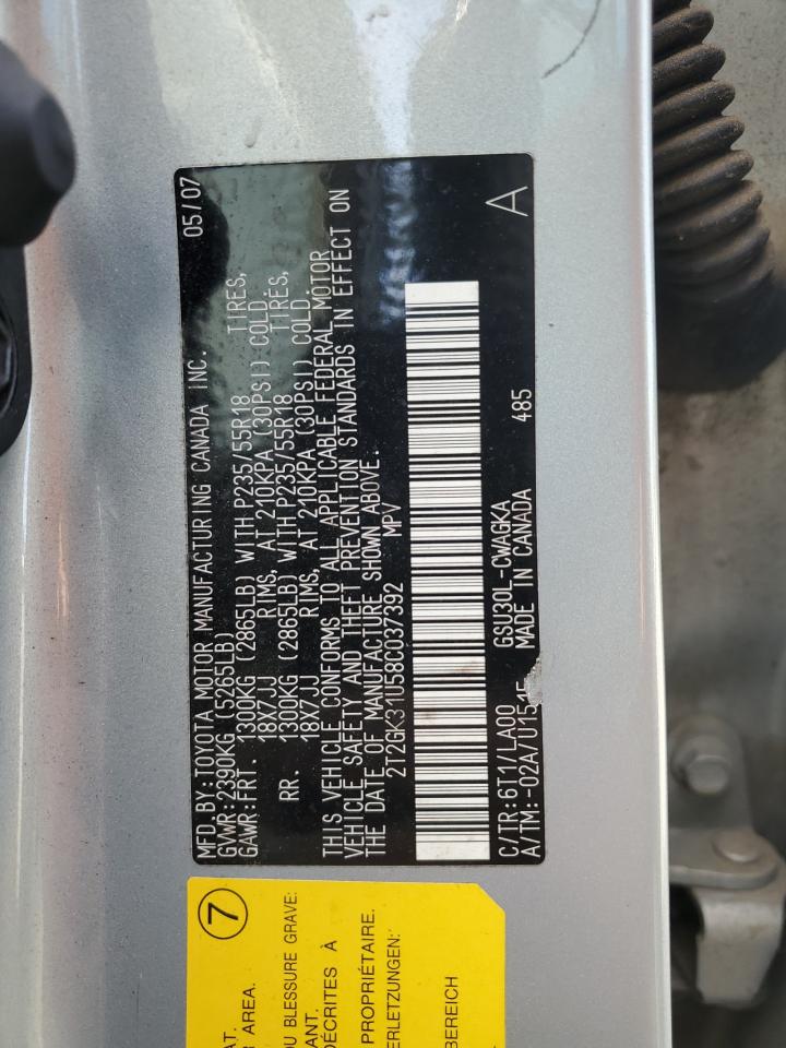 2008 Lexus Rx 350 VIN: 2T2GK31U58C037392 Lot: 82753175