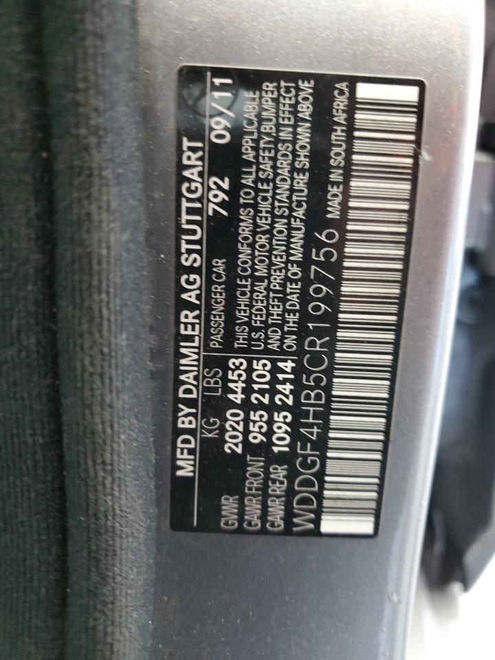 2012 Mercedes-Benz C 250 VIN: WDDGF4HB5CR199756 Lot: 82264965