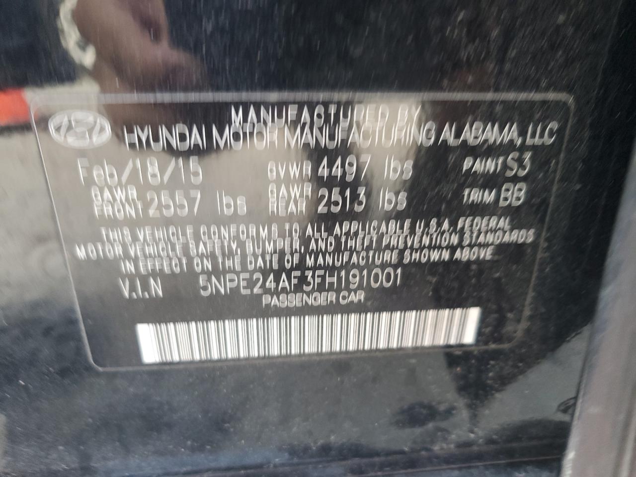 2015 Hyundai Sonata Se VIN: 5NPE24AF3FH191001 Lot: 82431255