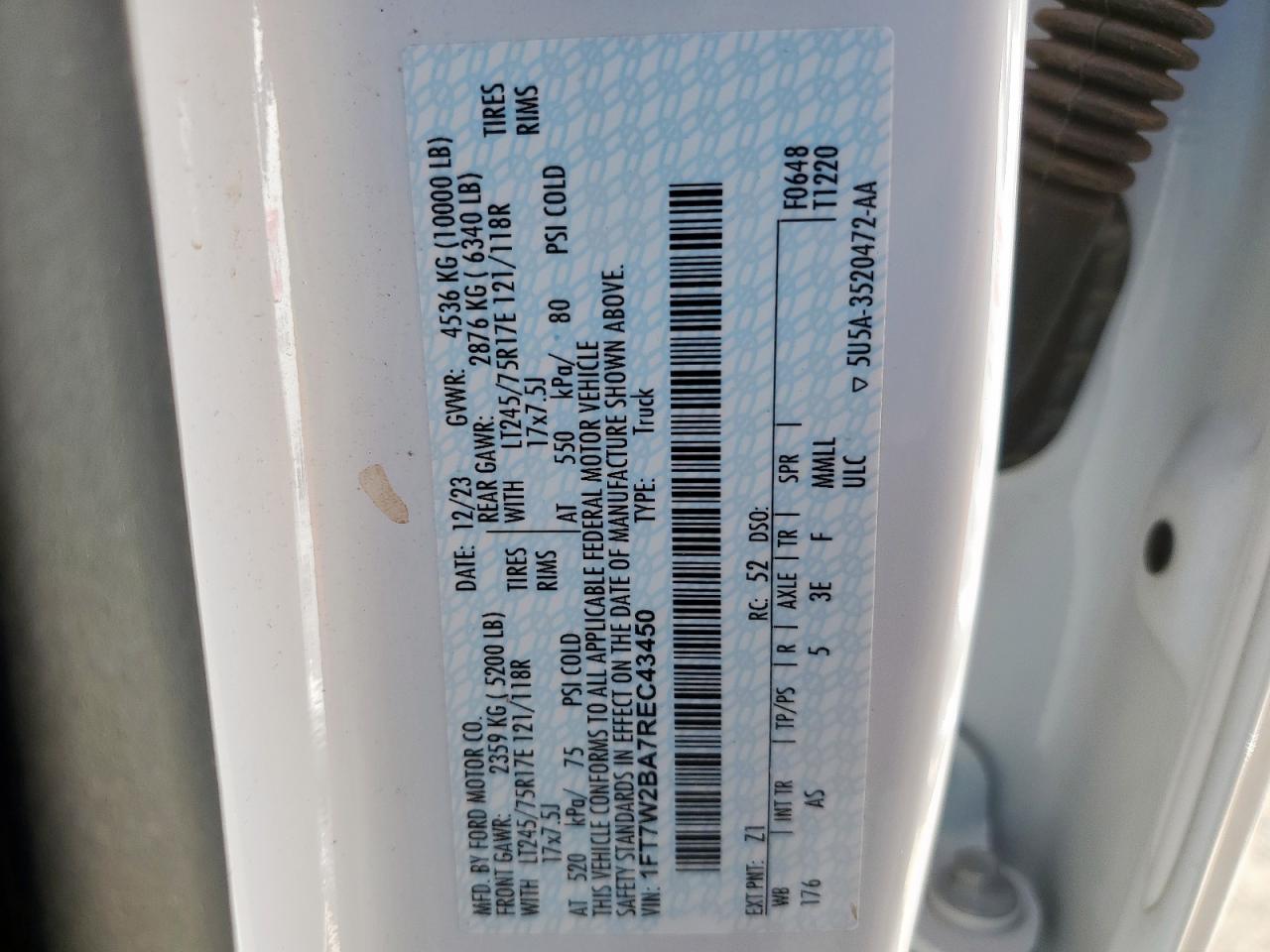 2024 Ford F250 Super Duty VIN: 1FT7W2BA7REC43450 Lot: 85671695