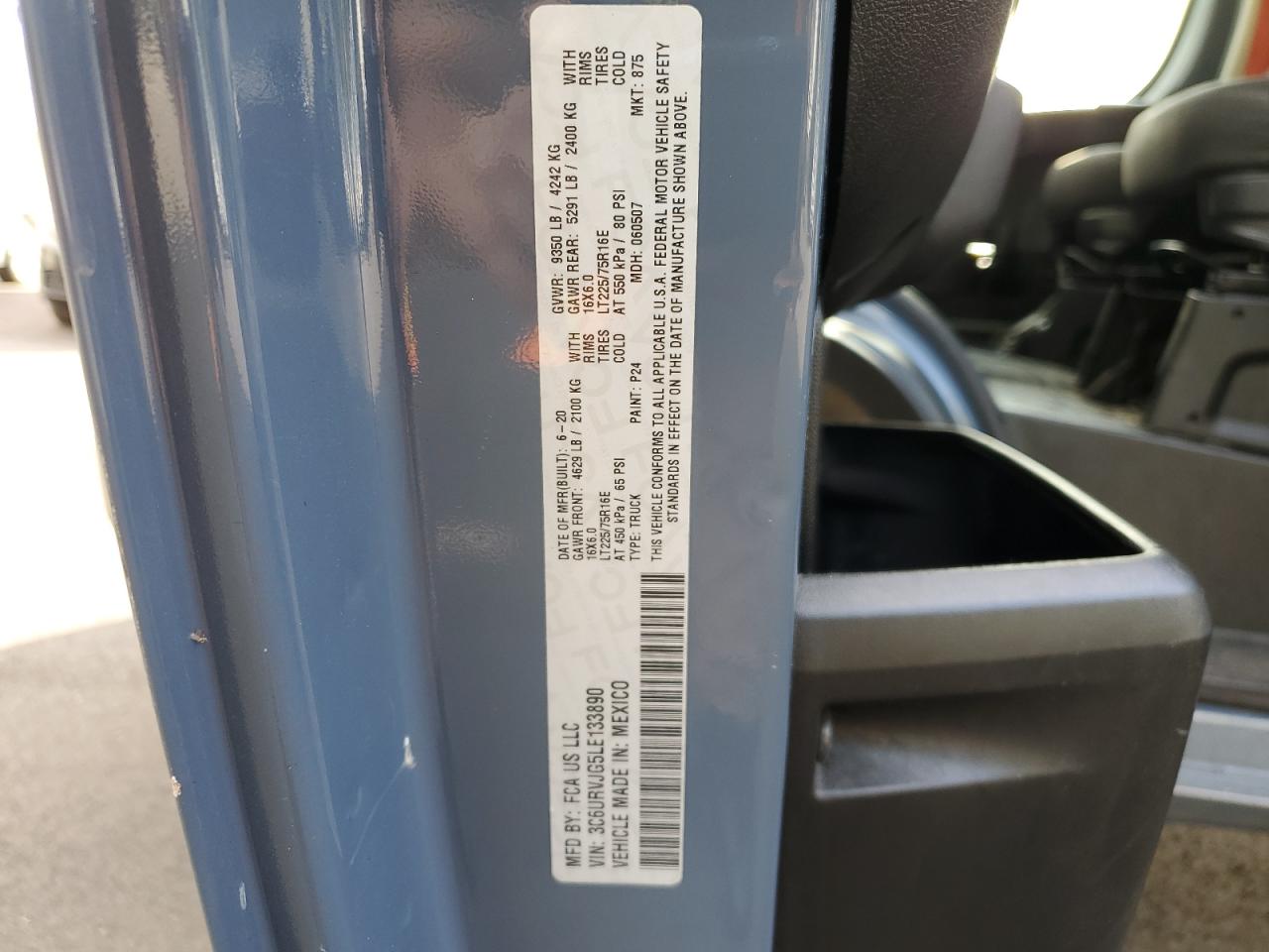 2020 Ram Promaster 3500 3500 High VIN: 3C6URVJG5LE133890 Lot: 84786495