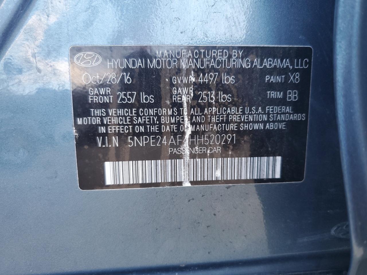 2017 Hyundai Sonata Se VIN: 5NPE24AF4HH520291 Lot: 86072995