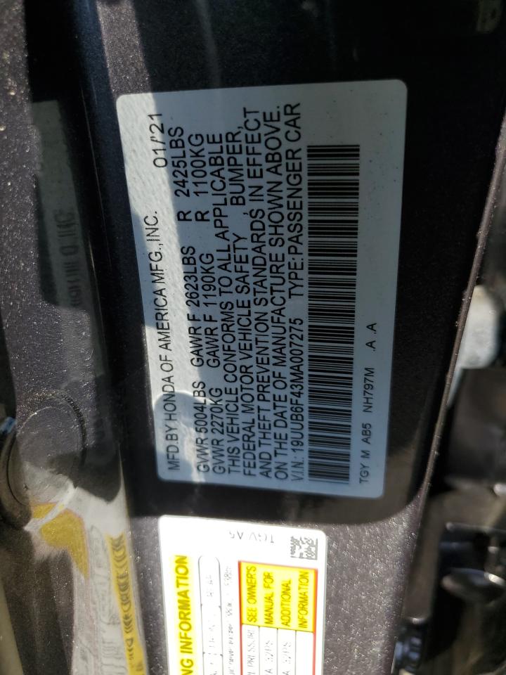 2021 Acura Tlx Technology VIN: 19UUB6F43MA007275 Lot: 85131565