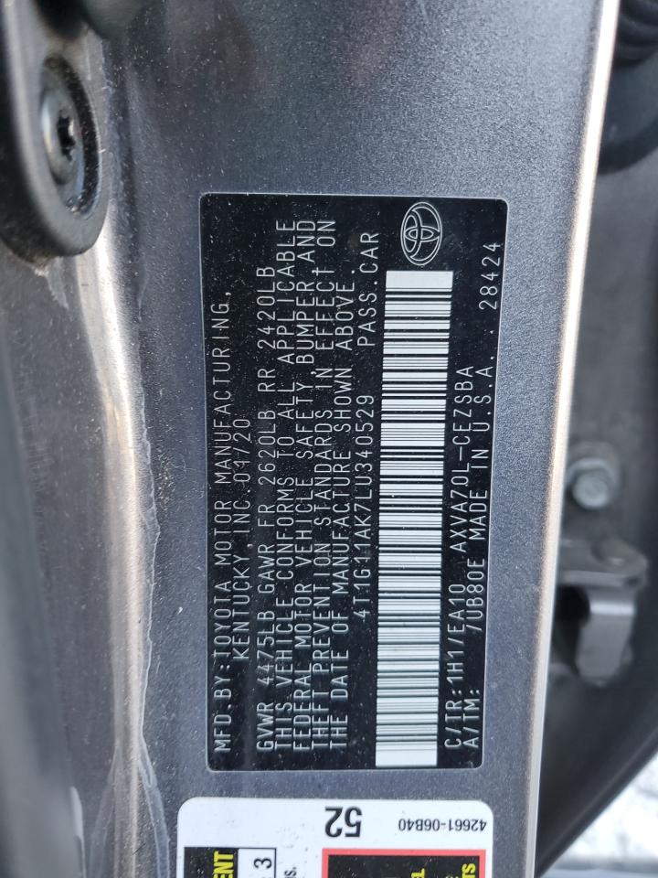 2020 Toyota Camry Se VIN: 4T1G11AK7LU340529 Lot: 81971335