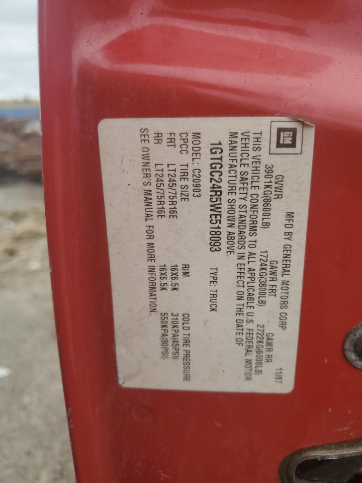 1998 GMC Sierra C2500 VIN: 1GTGC24R5WE518093 Lot: 85680215