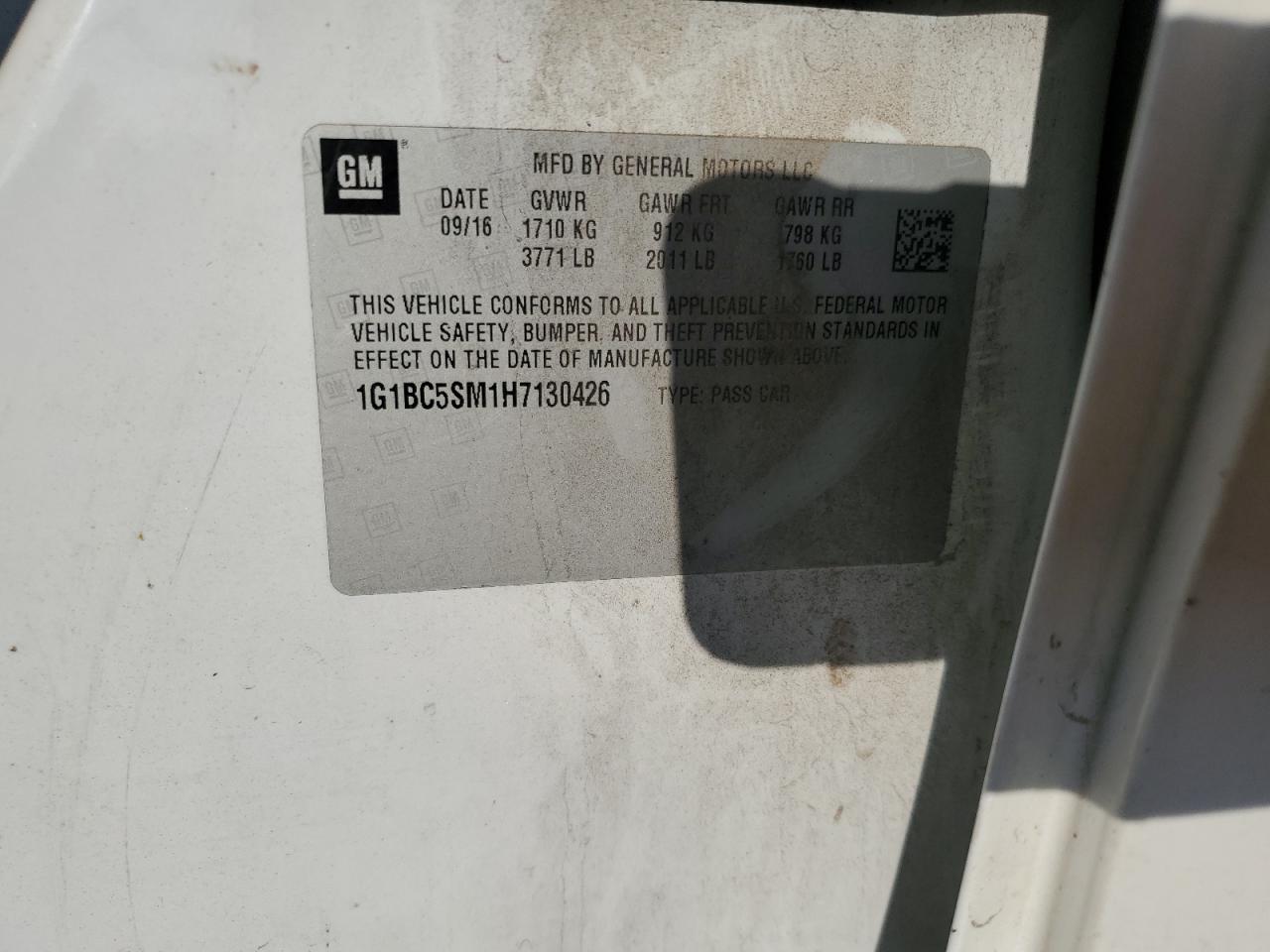 2017 Chevrolet Cruze Ls VIN: 1G1BC5SM1H7130426 Lot: 85736525