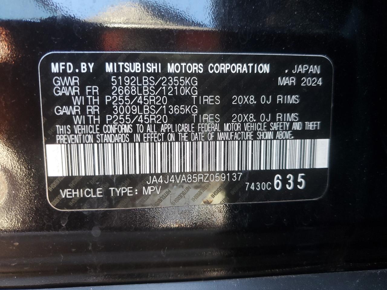 2024 Mitsubishi Outlander Se VIN: JA4J4VA85RZ059137 Lot: 87057715