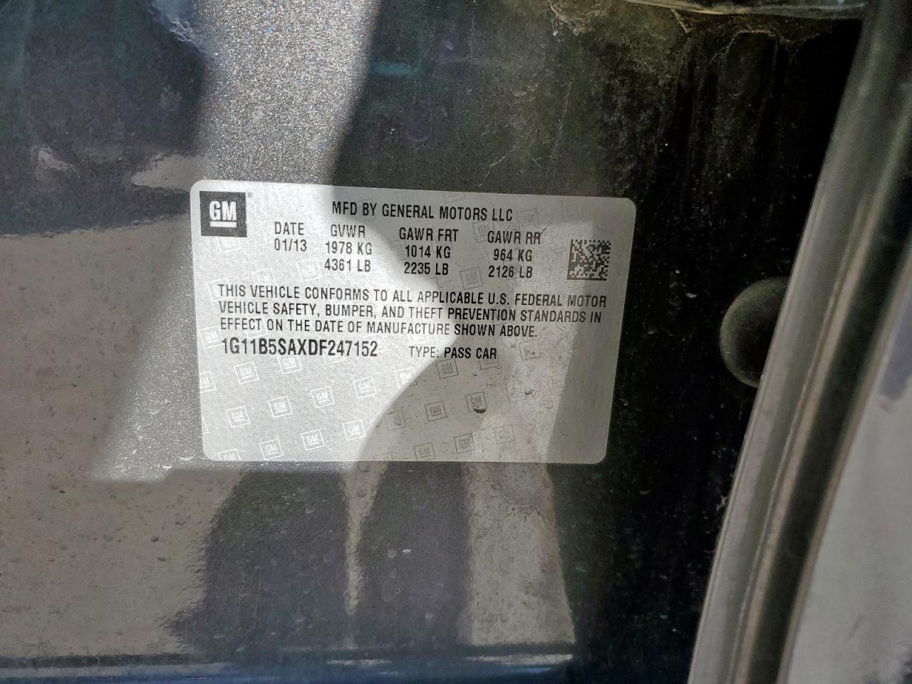 2013 Chevrolet Malibu Ls VIN: 1G11B5SAXDF247152 Lot: 85425325