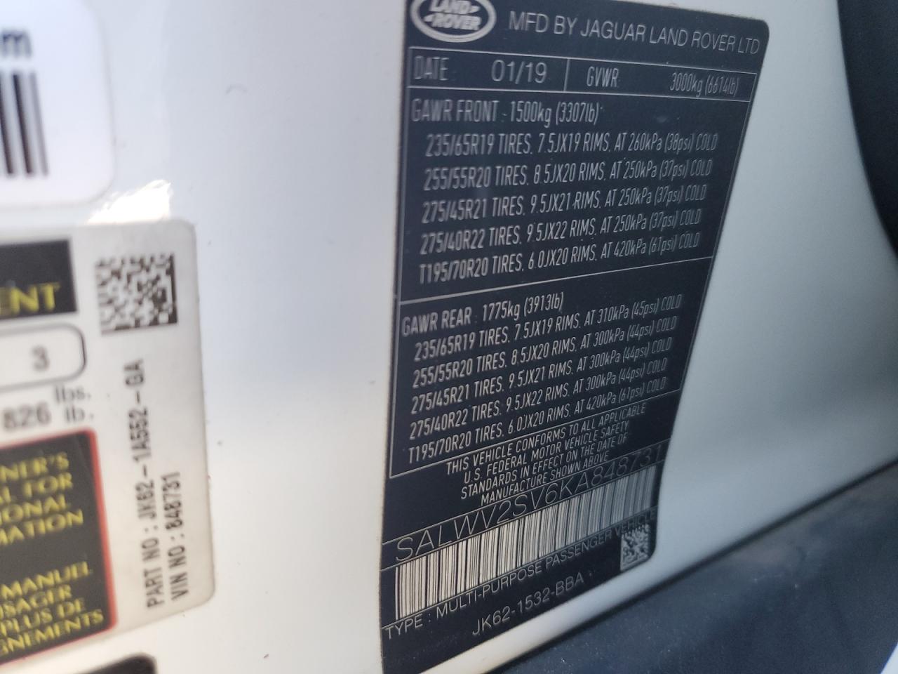 2019 Land Rover Range Rover Sport Hse Dynamic VIN: SALWV2SV6KA848731 Lot: 86858475