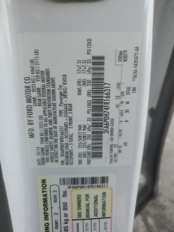 2015 Ford Fusion Se VIN: 3FA6P0H74FR166317 Lot: 87208045