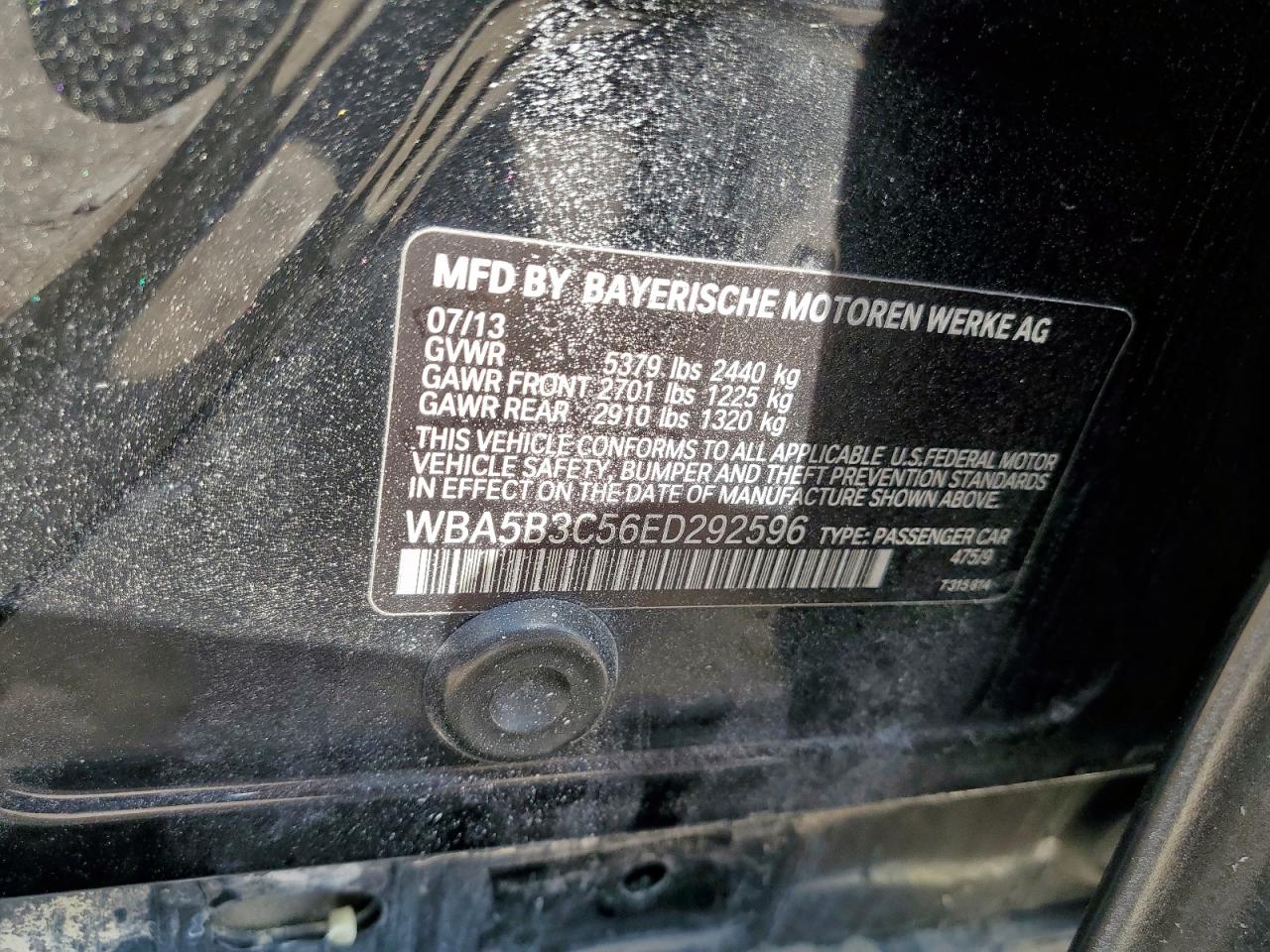 2014 BMW 535 Xi VIN: WBA5B3C56ED292596 Lot: 82250645