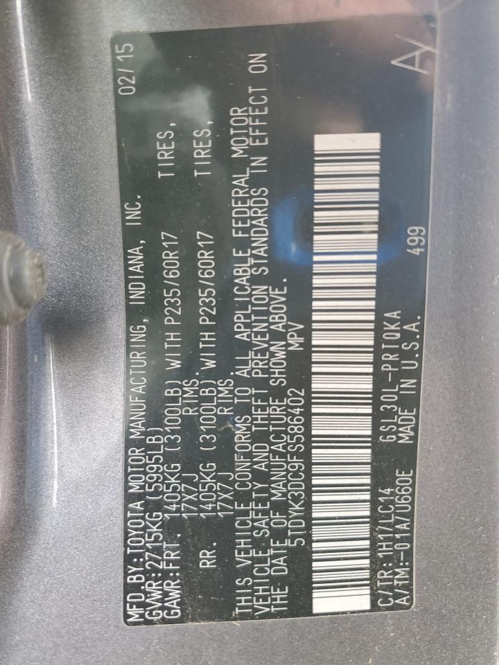 2015 Toyota Sienna Xle VIN: 5TDYK3DC9FS586402 Lot: 81035225