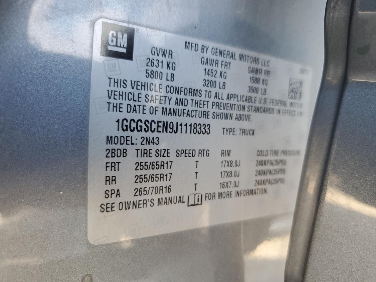 2018 Chevrolet Colorado Lt VIN: 1GCGSCEN9J1118333 Lot: 84262975