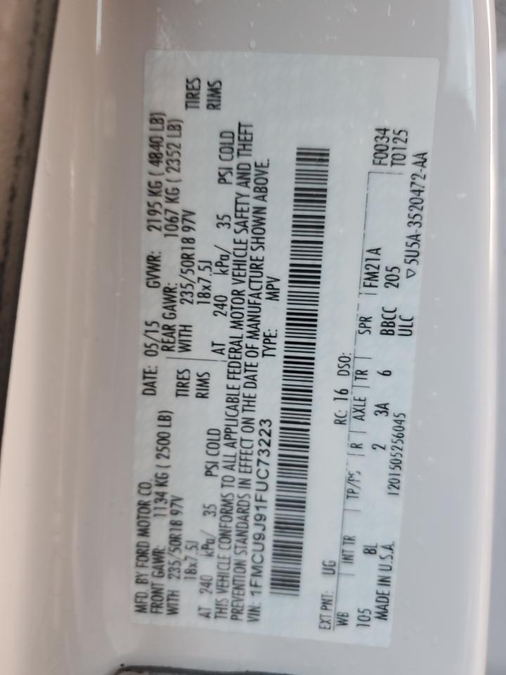 2015 Ford Escape Titanium VIN: 1FMCU9J91FUC73223 Lot: 86707505