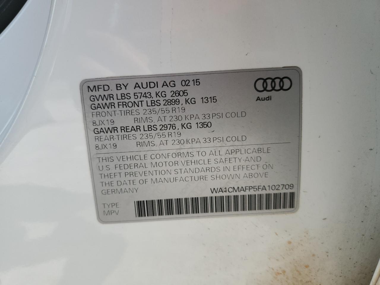 2015 Audi Q5 Tdi Premium Plus VIN: WA1CMAFP5FA102709 Lot: 82396505