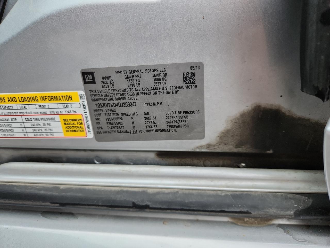 2013 GMC Acadia Denali VIN: 1GKKVTKD4DJ259347 Lot: 85383865