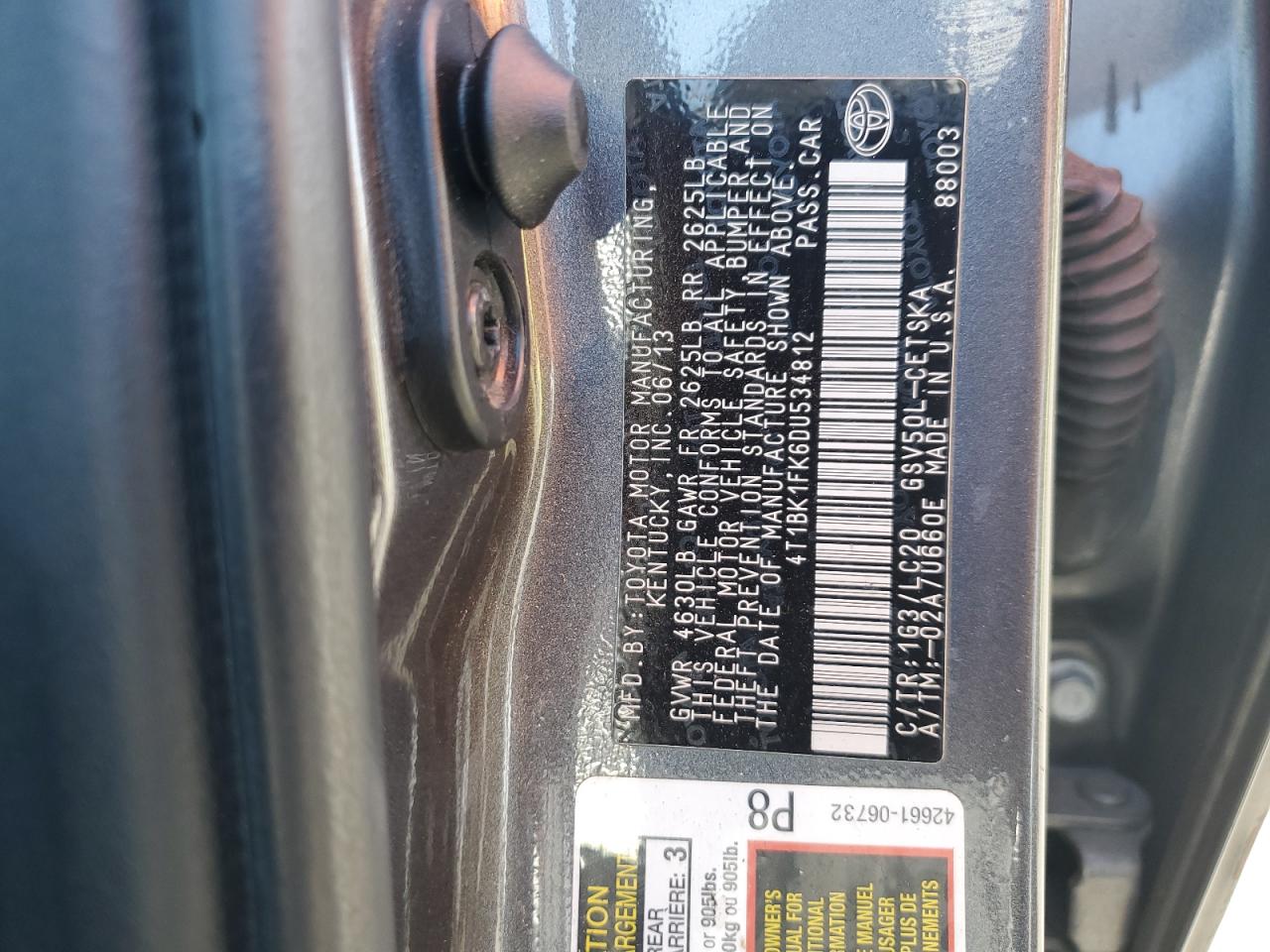 2013 Toyota Camry Se VIN: 4T1BK1FK6DU534812 Lot: 82253215