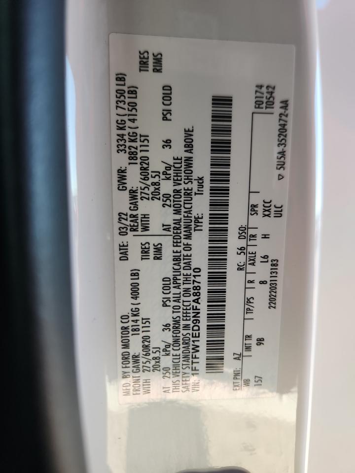 2022 Ford F150 Supercrew VIN: 1FTFW1ED9NFA88710 Lot: 82601285