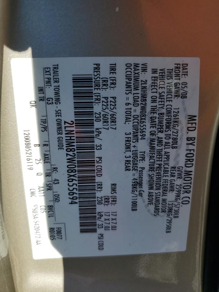 2008 Lincoln Town Car Signature Limited VIN: 2LNHM82W08X655694 Lot: 81953705