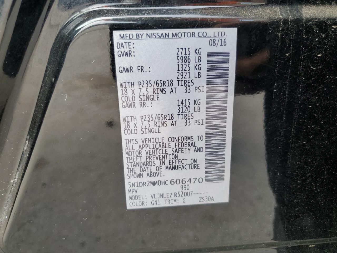 2017 Nissan Pathfinder S VIN: 5N1DR2MM0HC606470 Lot: 86459445