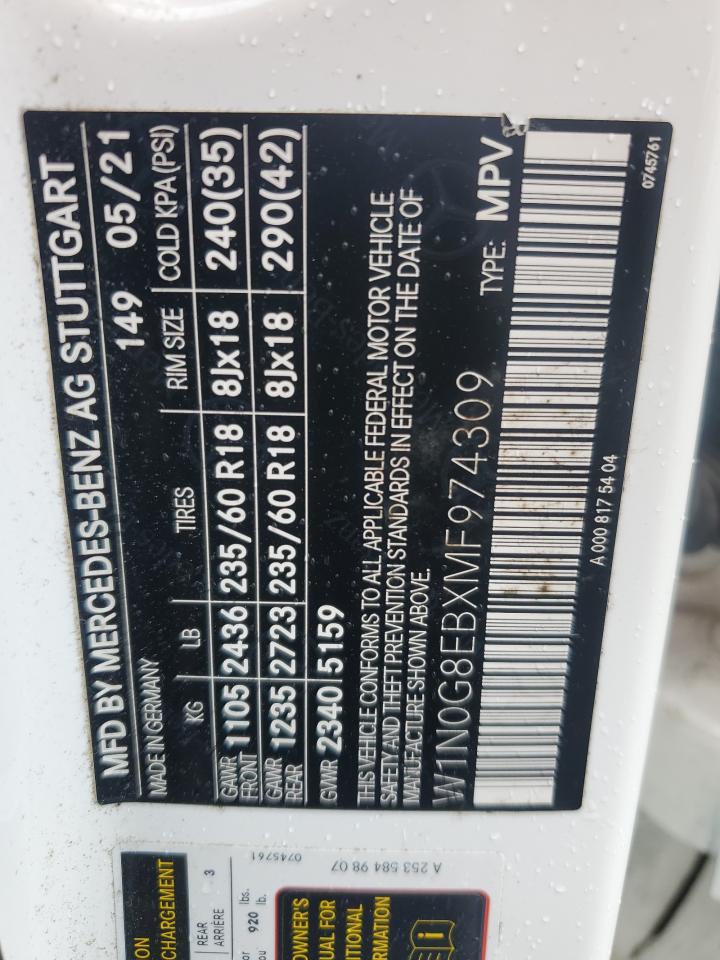 2021 Mercedes-Benz Glc 300 4Matic VIN: W1N0G8EBXMF974309 Lot: 90338255