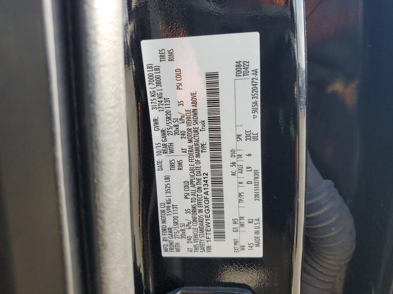 2016 Ford F150 Supercrew VIN: 1FTEW1EGXGFA13412 Lot: 87436505