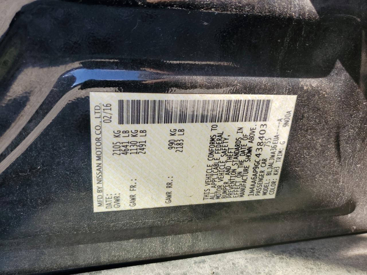 2016 Nissan Maxima 3.5S VIN: 1N4AA6AP9GC438403 Lot: 90836795