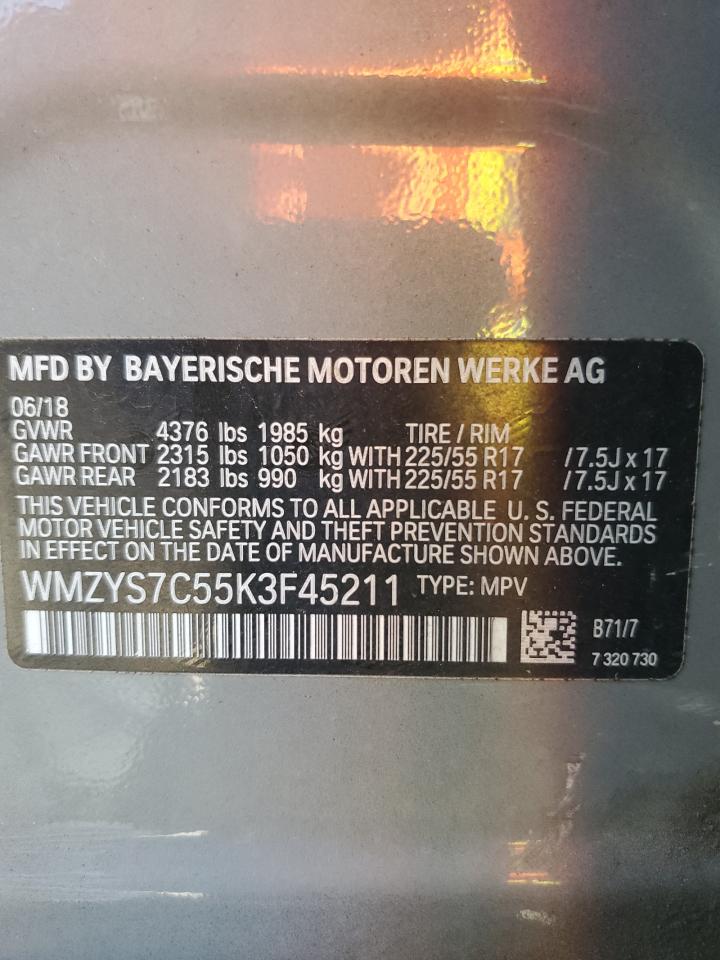 2019 Mini Cooper Countryman VIN: WMZYS7C55K3F45211 Lot: 86897925