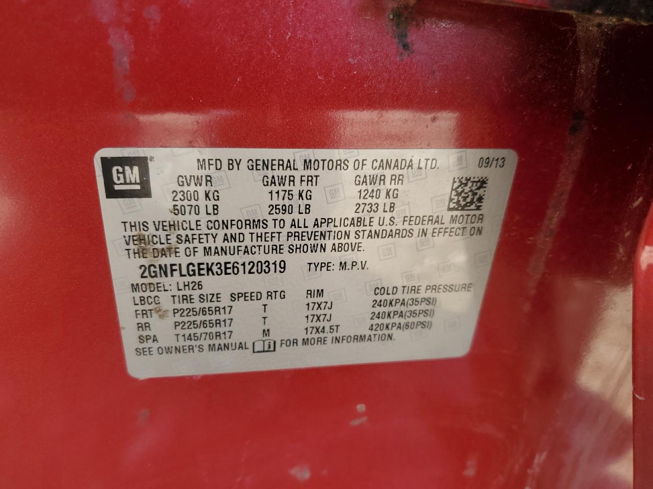 2014 Chevrolet Equinox Lt VIN: 2GNFLGEK3E6120319 Lot: 86315425