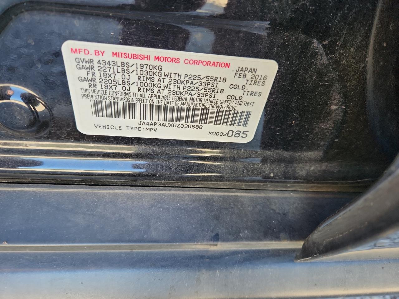 2016 Mitsubishi Outlander Sport Es VIN: JA4AP3AUXGZ030688 Lot: 81933255