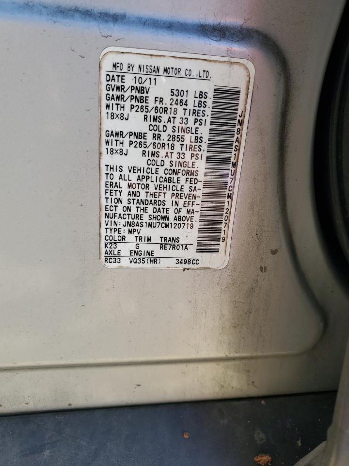 2012 Infiniti Fx35 VIN: JN8AS1MU7CM120719 Lot: 81942605