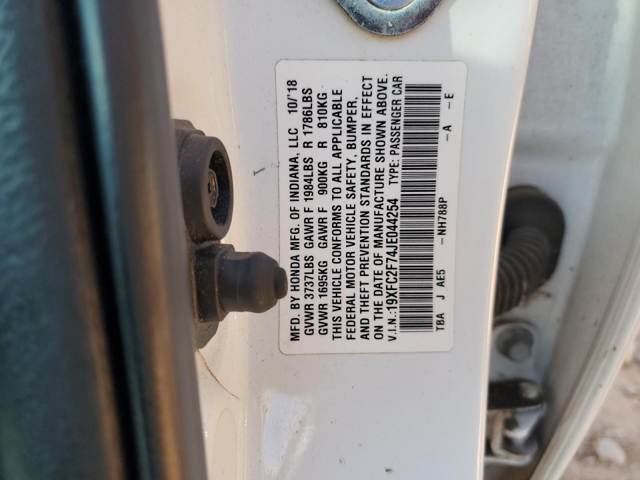 2018 Honda Civic Ex VIN: 19XFC2F74JE044254 Lot: 85489675