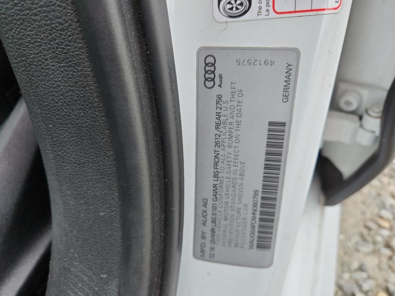 2017 Audi A6 Premium Plus VIN: WAUG8AFC6HN080799 Lot: 84767255