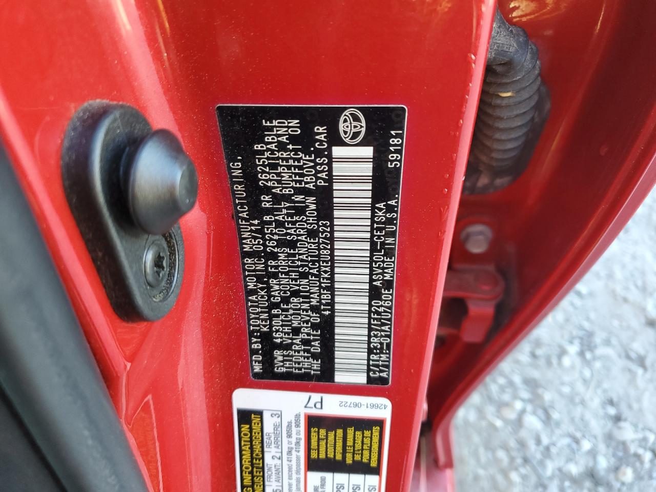 2014 Toyota Camry L VIN: 4T1BF1FKXEU827523 Lot: 82188175