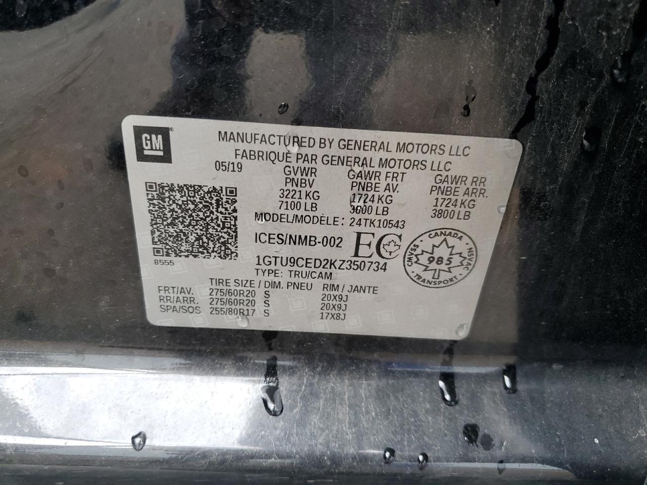 2019 GMC Sierra K1500 Elevation VIN: 1GTU9CED2KZ350734 Lot: 90503175