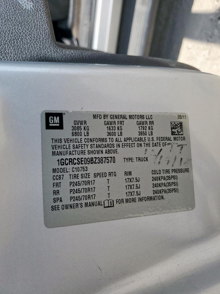 2011 Chevrolet Silverado C1500 Lt VIN: 1GCRCSE09BZ387570 Lot: 84000075