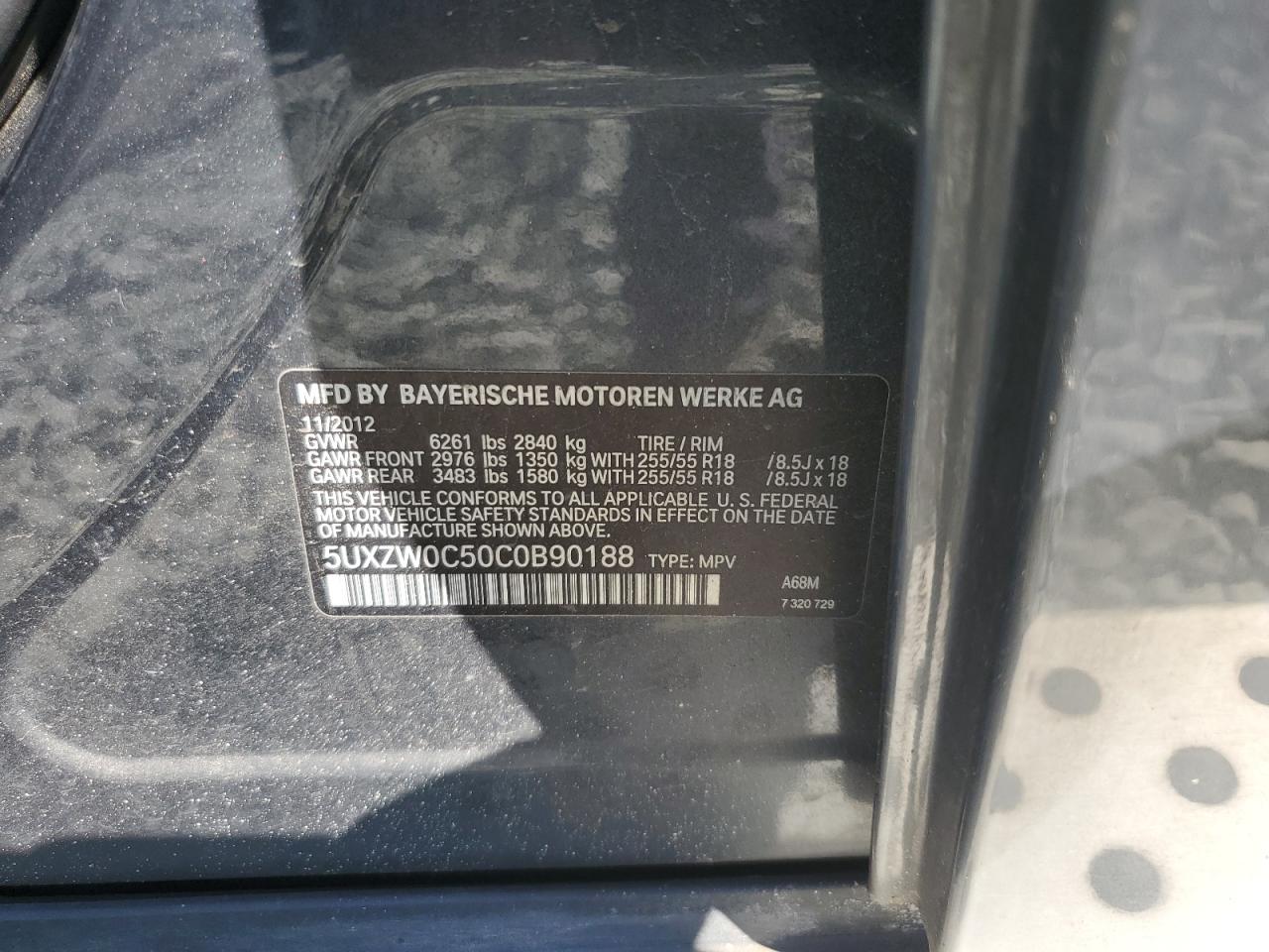 2012 BMW X5 xDrive35D VIN: 5UXZW0C50C0B90188 Lot: 86084415